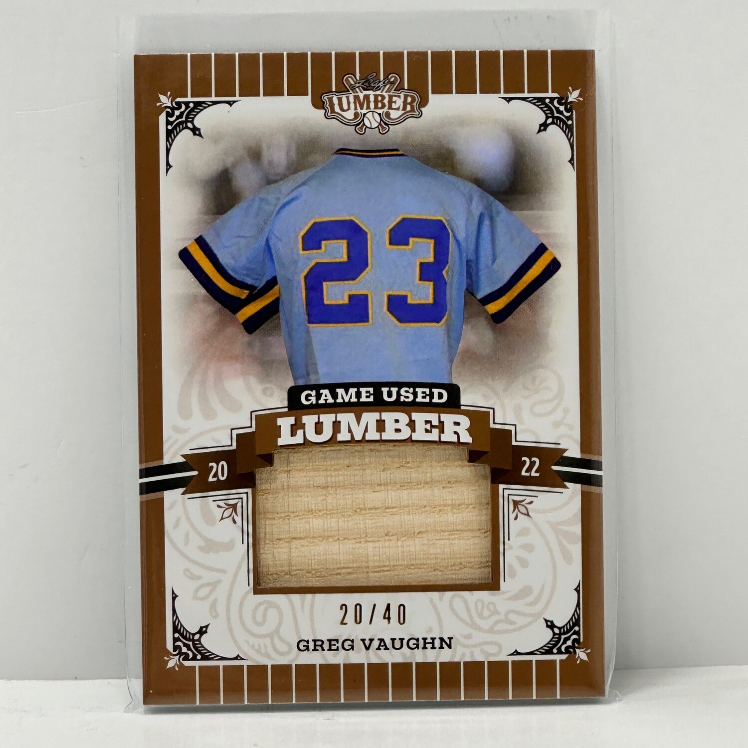 2022 Leaf Lumber Greg Vaughn Game Used Bat Bronze Relic #d/40 Milwaukee Brewers