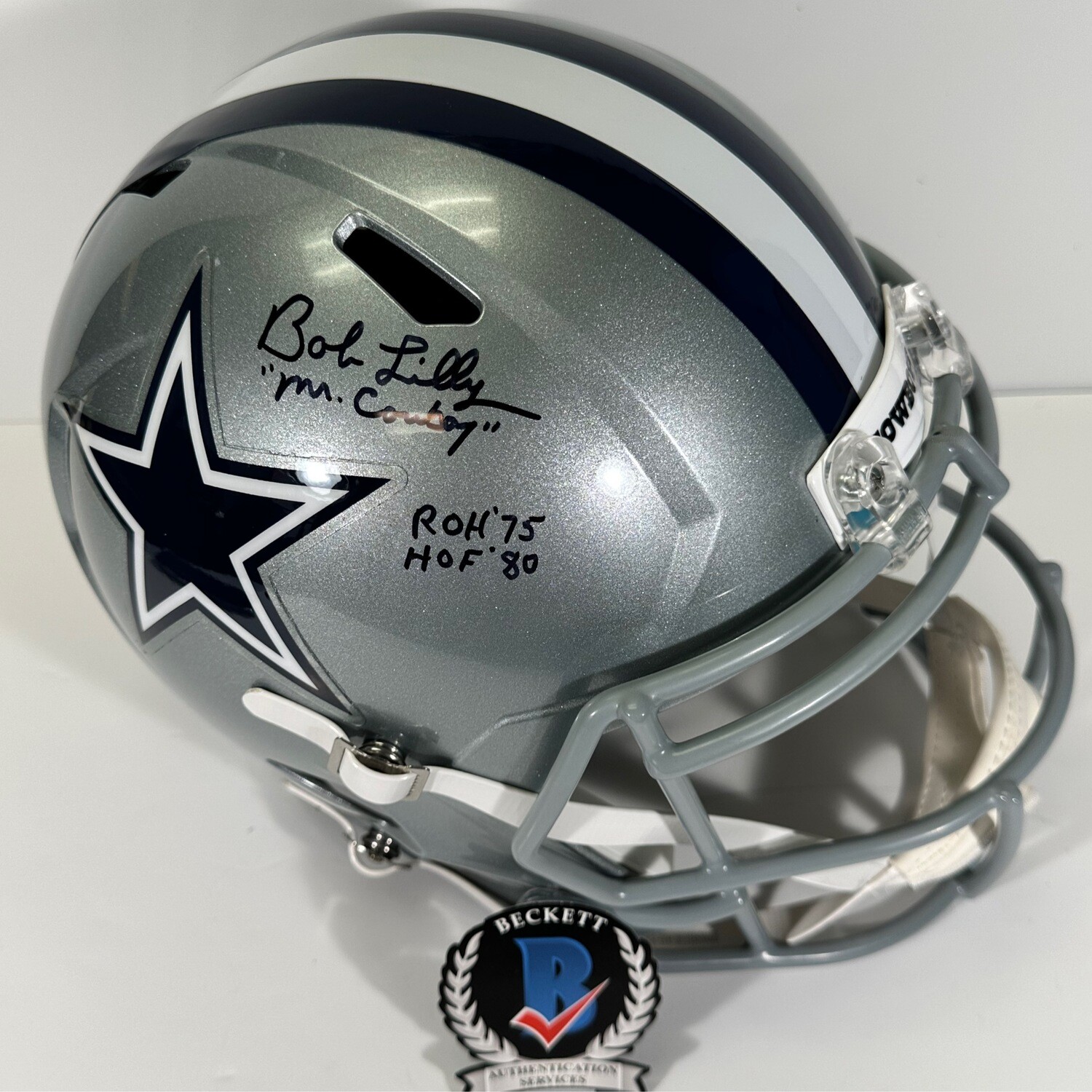 Bob Lilly Replica Full Size Helmet Inscribed “ Mr Cowboy,ROH75 and HOF 80 Beckett Authenticated