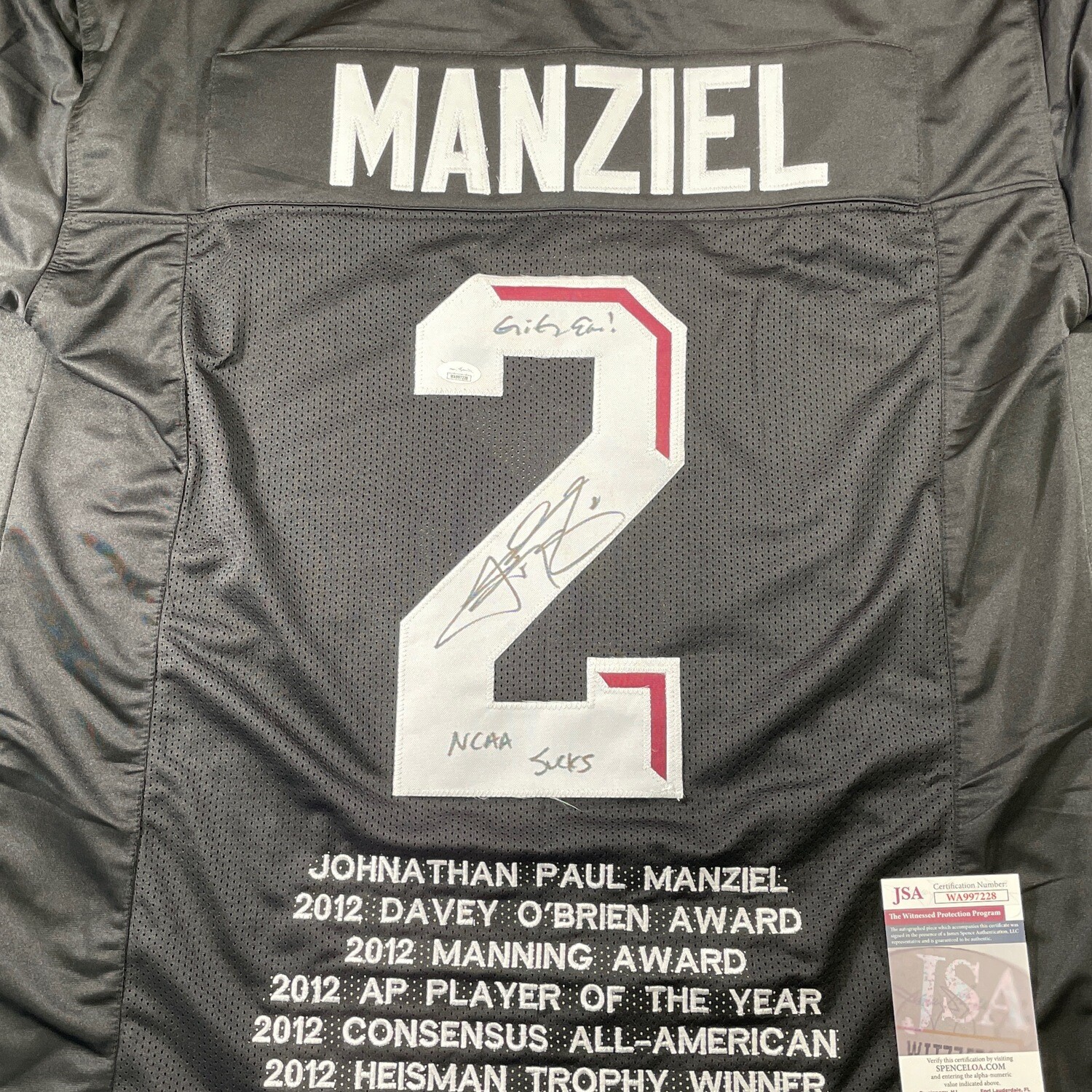 Johnny Manziel Aggies Black “NCAA Sucks”  Stats Signed JSA Certified