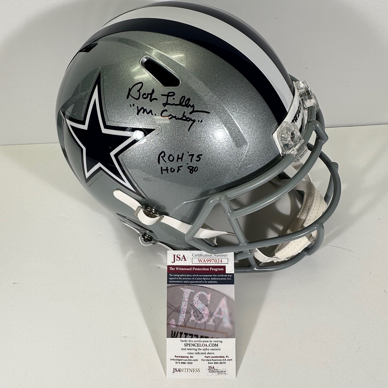 Bob Lilly Replica Full Size Helmet Inscribed “ Mr Cowboy,ROH75 and HOF 80 JSA Authenticated