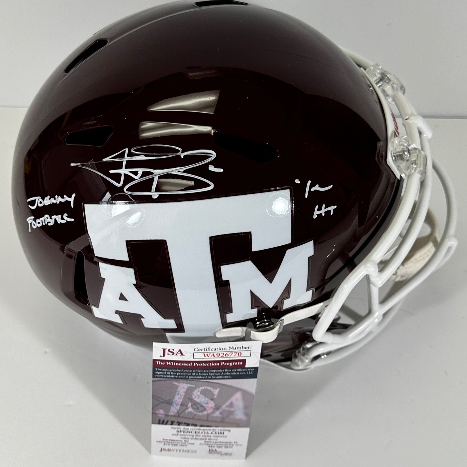 Johnny Manziel Maroon Texas A&M Full Size Replica Helmet Inscribed “12 HT” JSA Authenticated