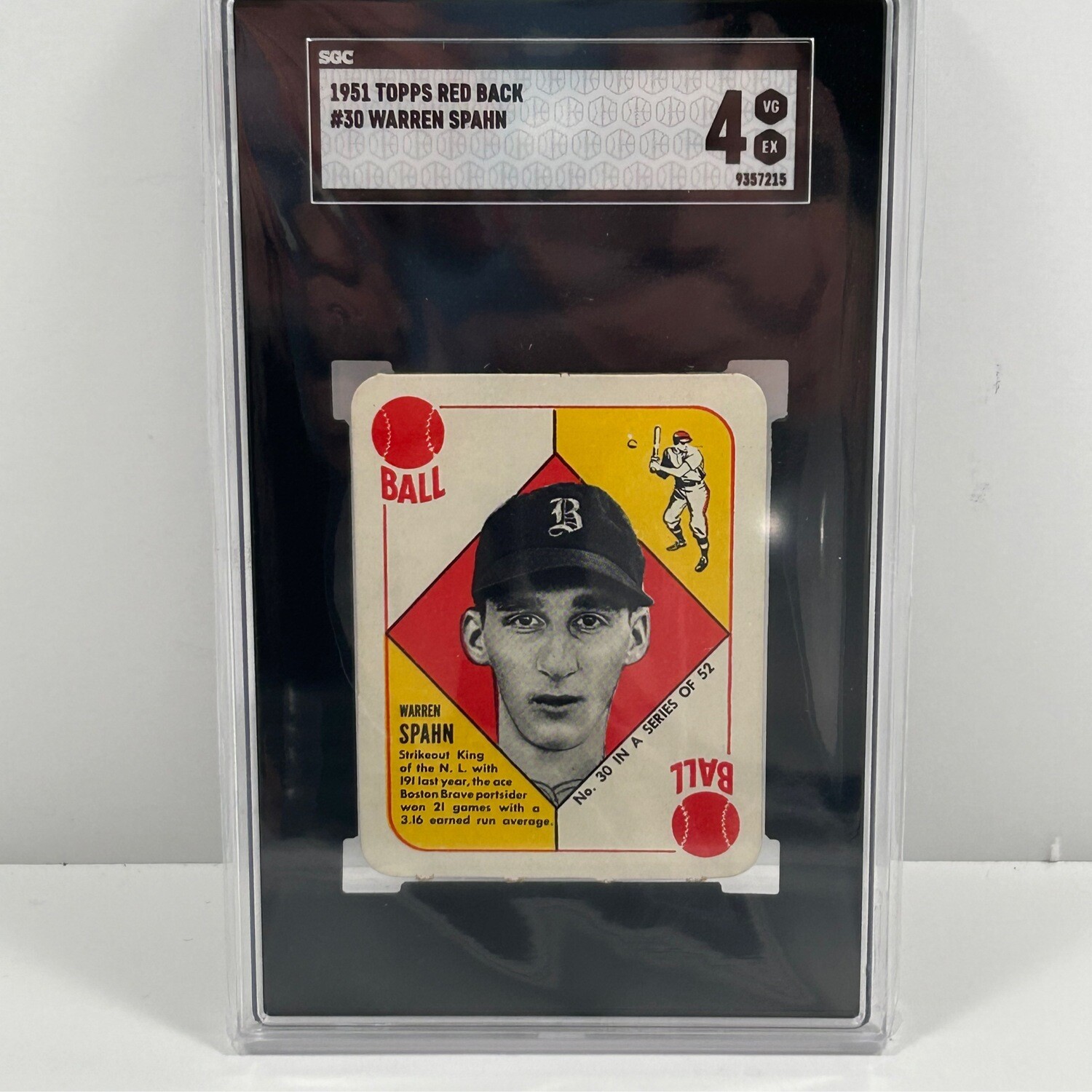 1951 Topps Red Back #30 Warren Spahn SGC 4