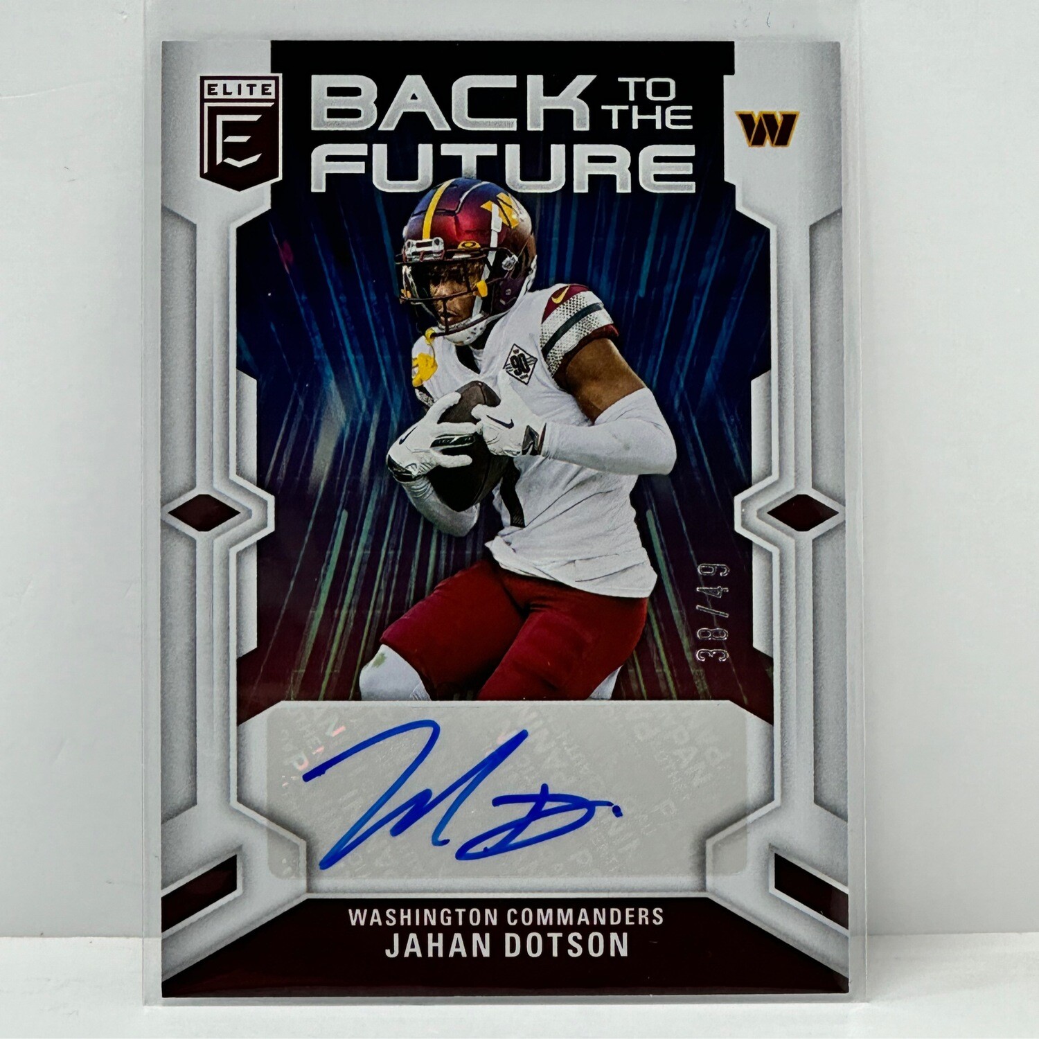 2023 DONRUSS ELITE JAHAN DOTSON BACK TO THE FUTURE AUTO SSP #d /49 COMMANDERS