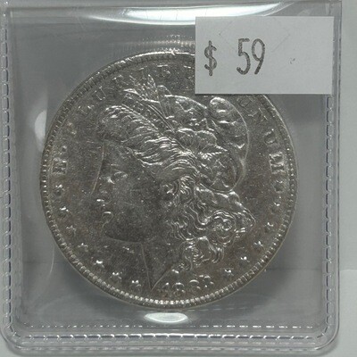 1883 Morgan Silver Dollar in Clear folding case