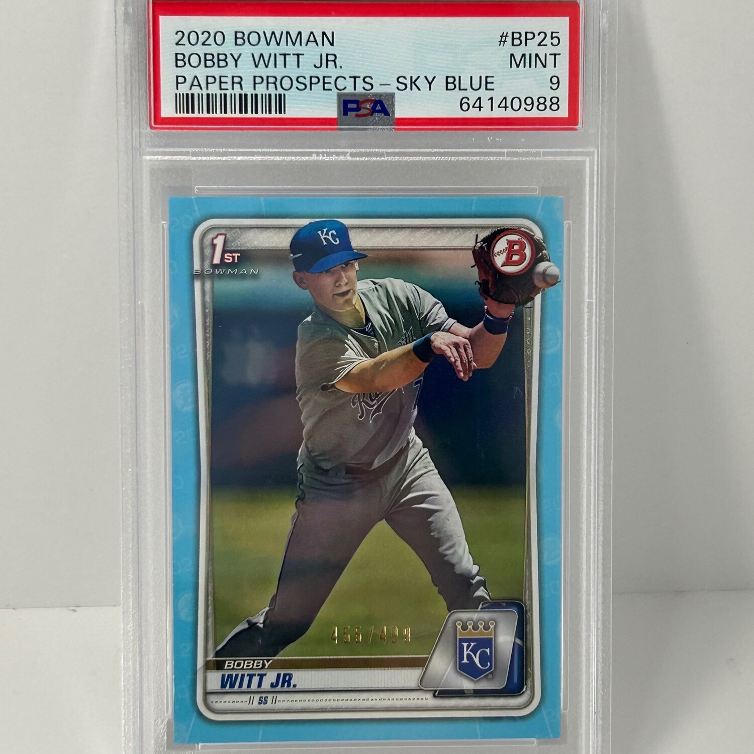 2020 Bowman Sky Blue #BP25 Bobby Witt Jr 455/499 RC Rookie Gem Mint PSA 9