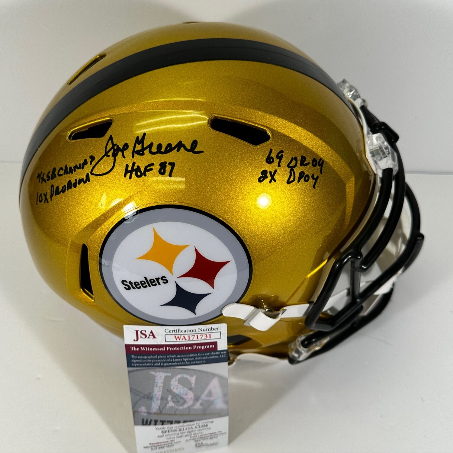Joe Greene Flash Pittsburgh Steelers Autographed Full Size Replica Helmet w/5inscriptions JSA Authenticated