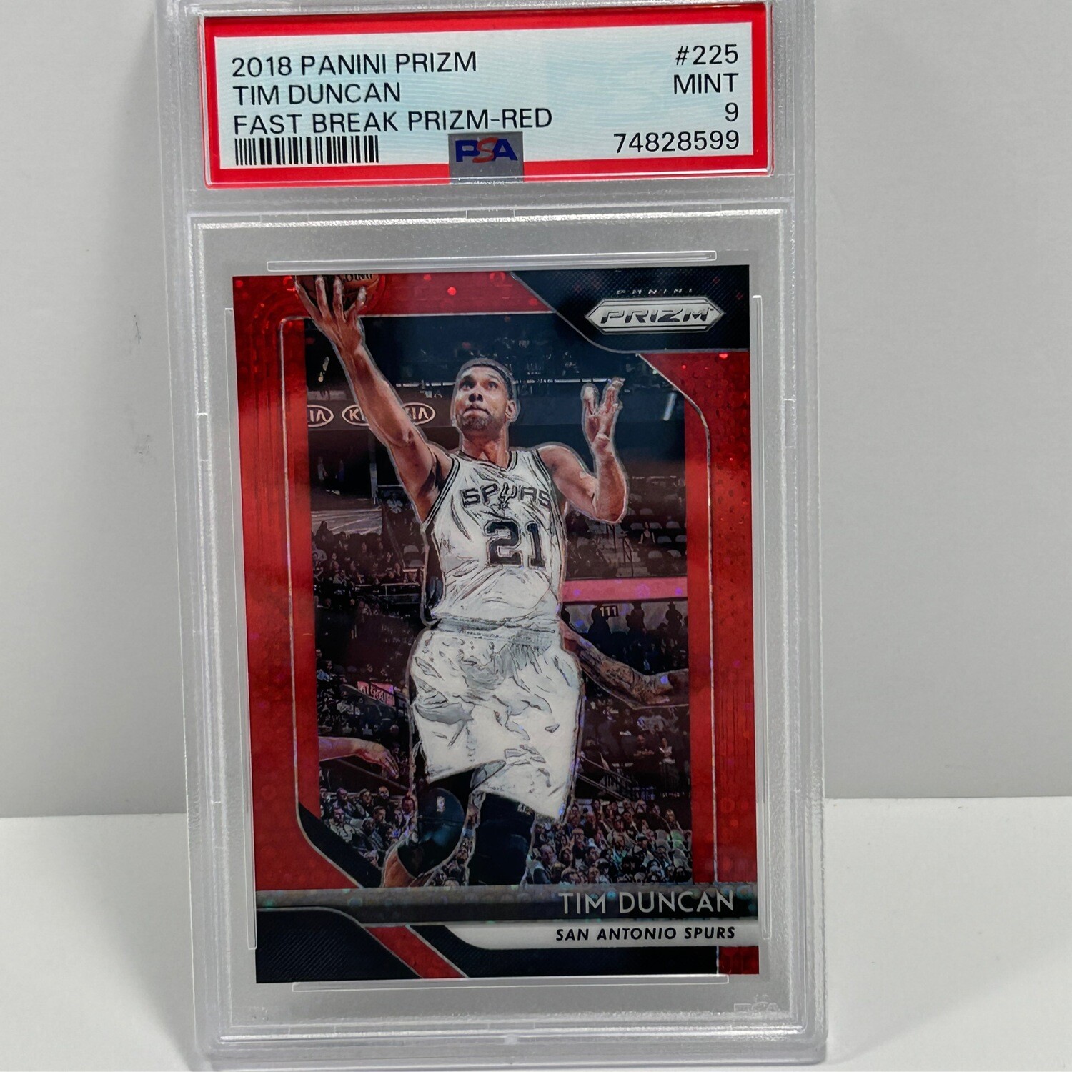 2018 Panini Prizm Tim Duncan Fast break Prizm Red #225 PSA9