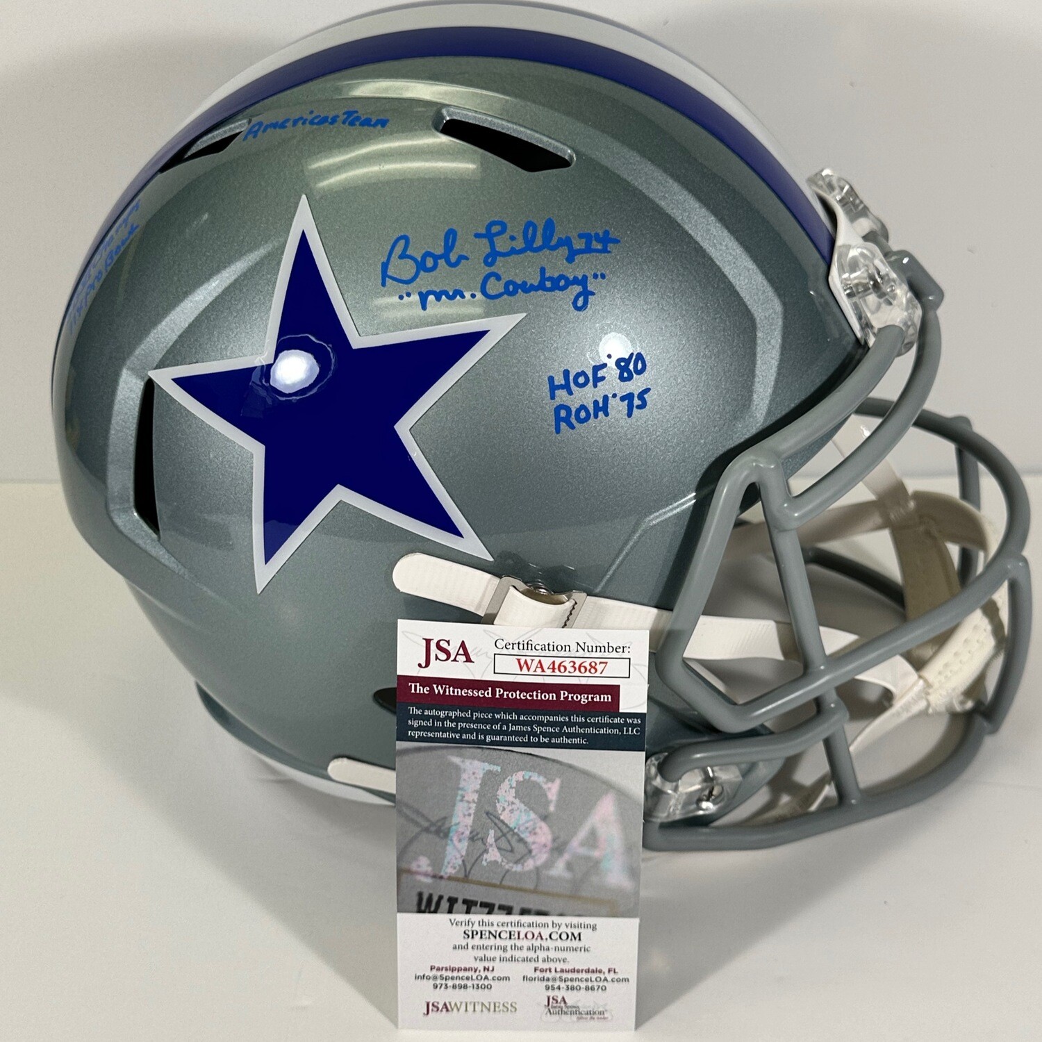 Bob Lilly Grey Retro Replica Full Size Autographed Helmet 6 Inscriptions JSA Authenticated