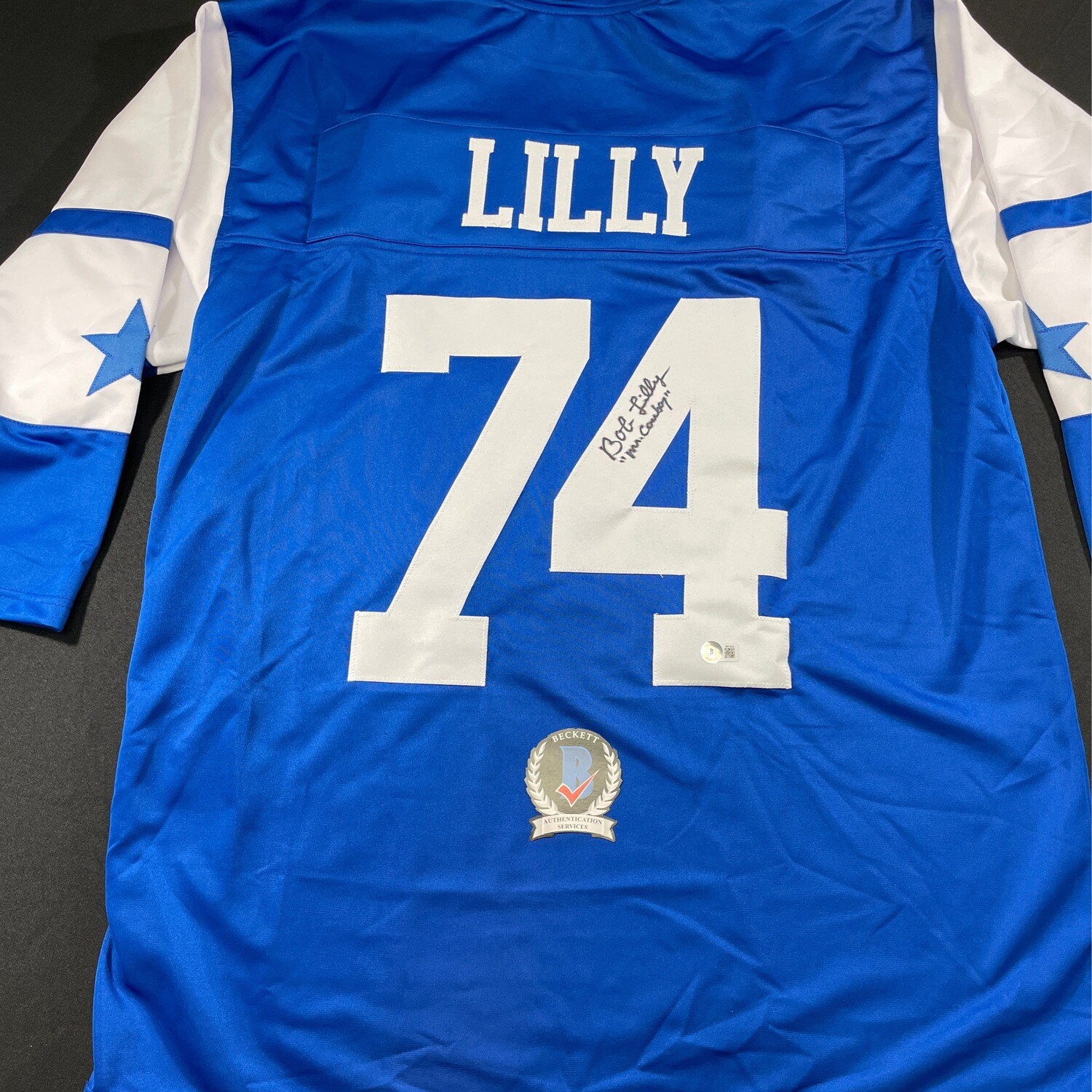 Bob Lilly Blue Dallas Cowboys w/ Mr. Cowboy Beckett Authenticated Autographed Jersey