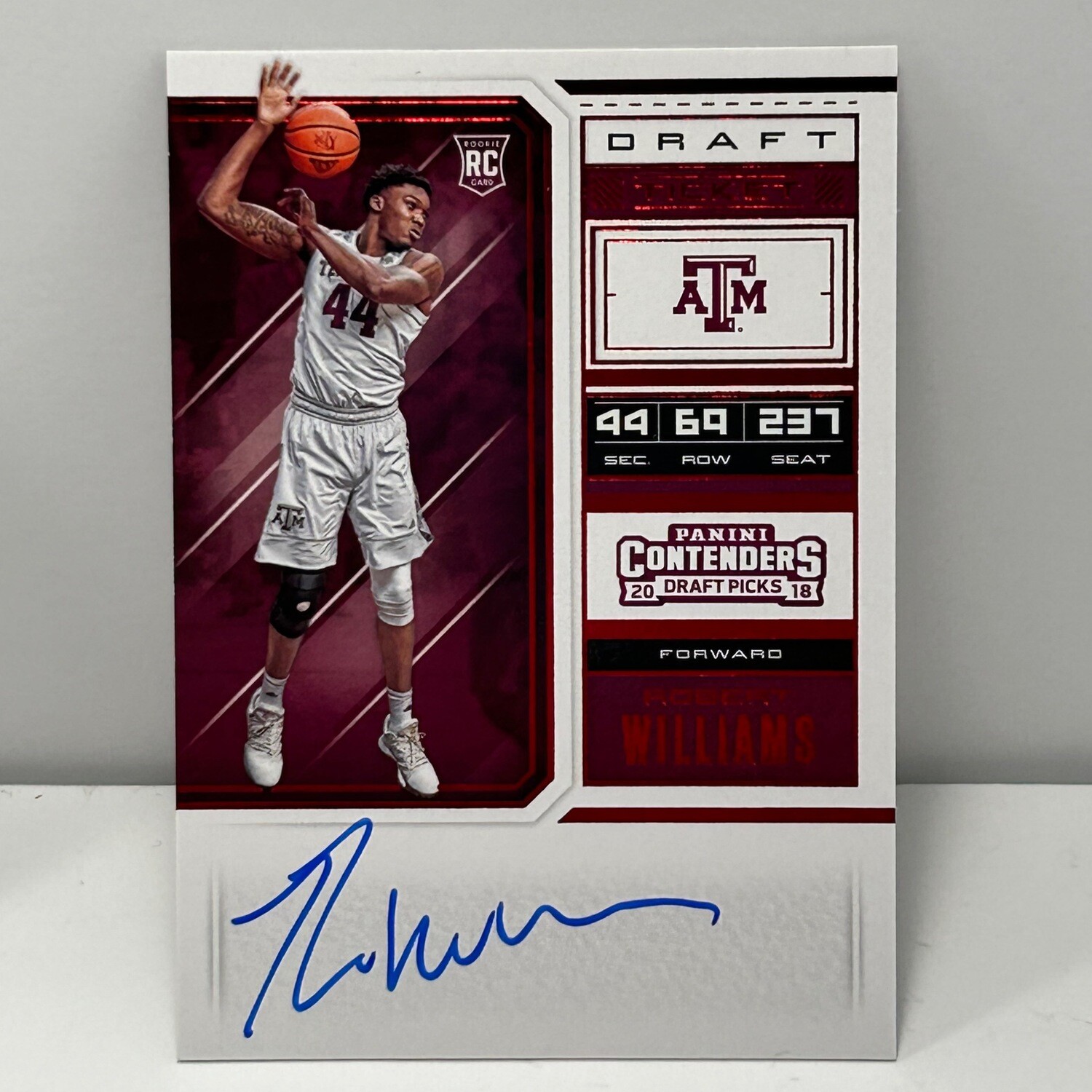 2018 Panini Contenders Draft Picks Robert Williams Draft Ticket Red Autograph On-Card