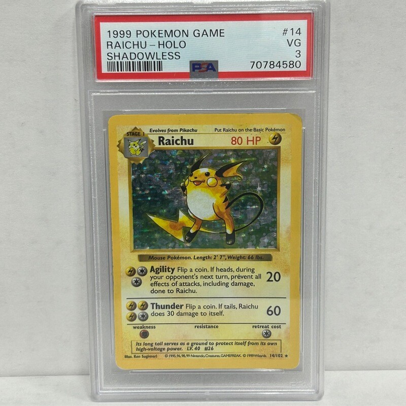 1999 Pokemon Raichu- Holo Shadowless  PSA VG 3