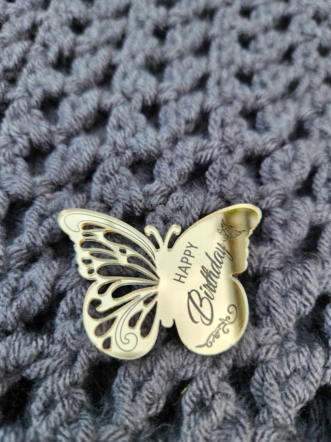 Happy Birthday Butterfly cake topper - gold