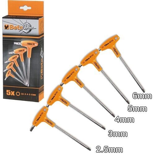 Serie di 5 chiavi maschio esagonale piegate con impugnatura BETA 96T/S5P cod. 000960946