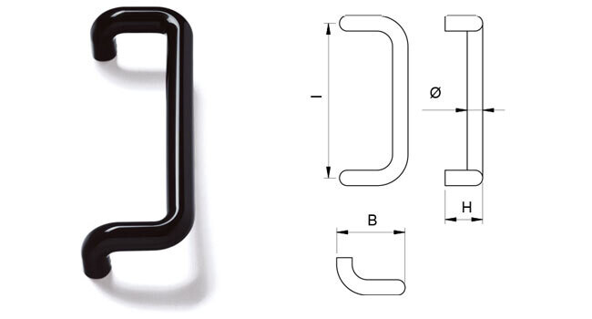 Maniglione ambidestro in nylon PA6 nero COMUNELLO cod. 6-5085-9005 serie 6500 conf. 1pz