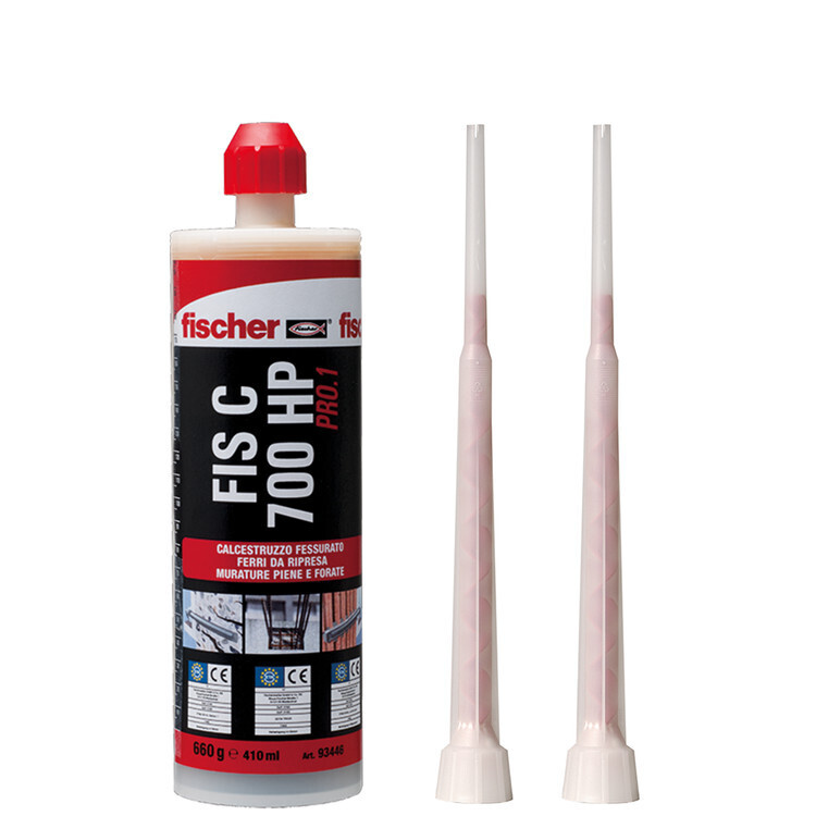 Ancorante chimico in vinilestere ibrido con 2 miscelatori 410ml FISCHER FIS C 700 HP PRO.1 cod. 93446