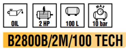 Compressore bicilindrico 2 HP 100 LT 10 BAR NUAIR B2800B/2M/100 TECH 28FA404NUA