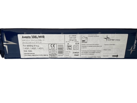ELETTRODO BOHLER AVESTA 2,5 AWS E308L/MVR CONF.60pz cod.39687