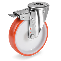 RUOTA GIREVOLE CON FORO PASSANTE E FRENO INOX 125 cod.608803