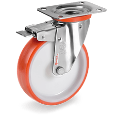 RUOTA PIASTRA GIREVOLE CON FRENO INOX cod.60670