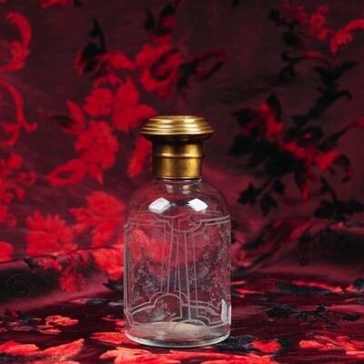 Flesje glas bloemmotief en messing stop Flesje glas bloemmotief en messing stop