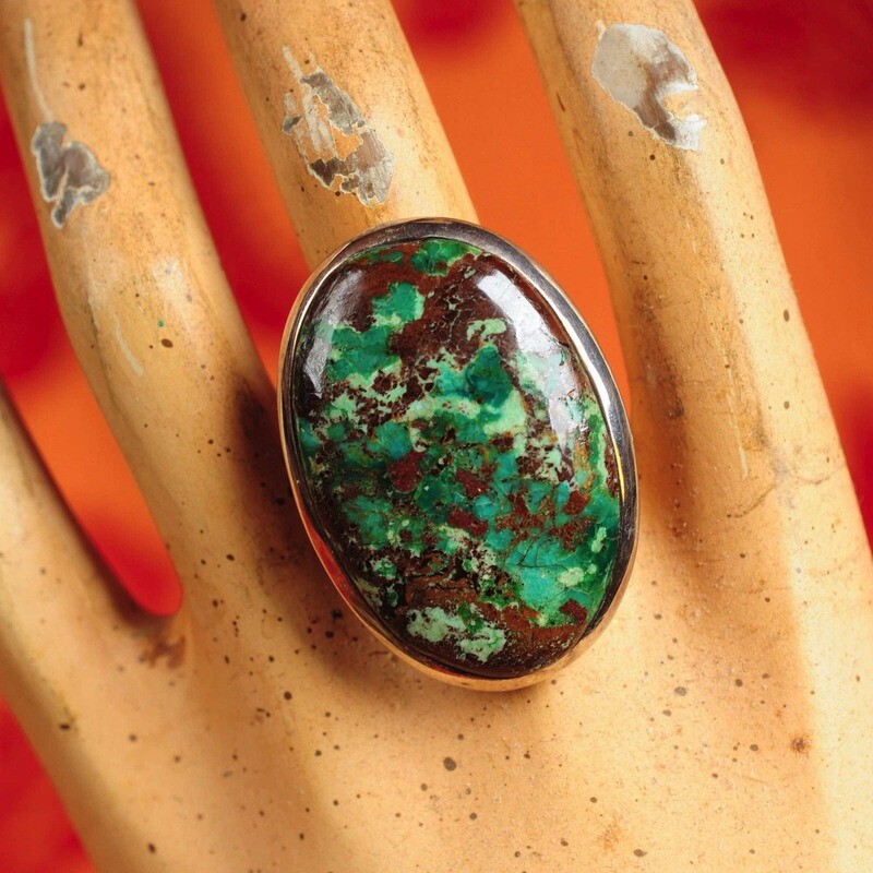 Ring in massief zilver met chrysocolla mineraal - Maat 57