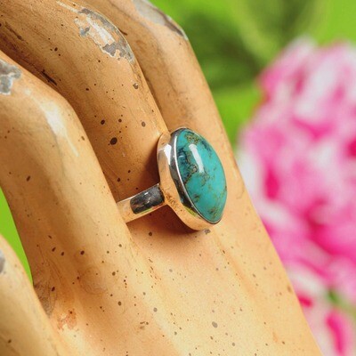 Ring in massief zilver m/cabochon van turkoois - Maat 60
