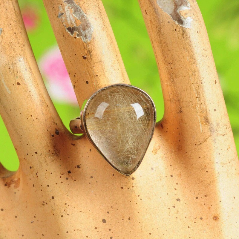 Ring in massief zilver m/cabochon van toermalijn - Maat 60