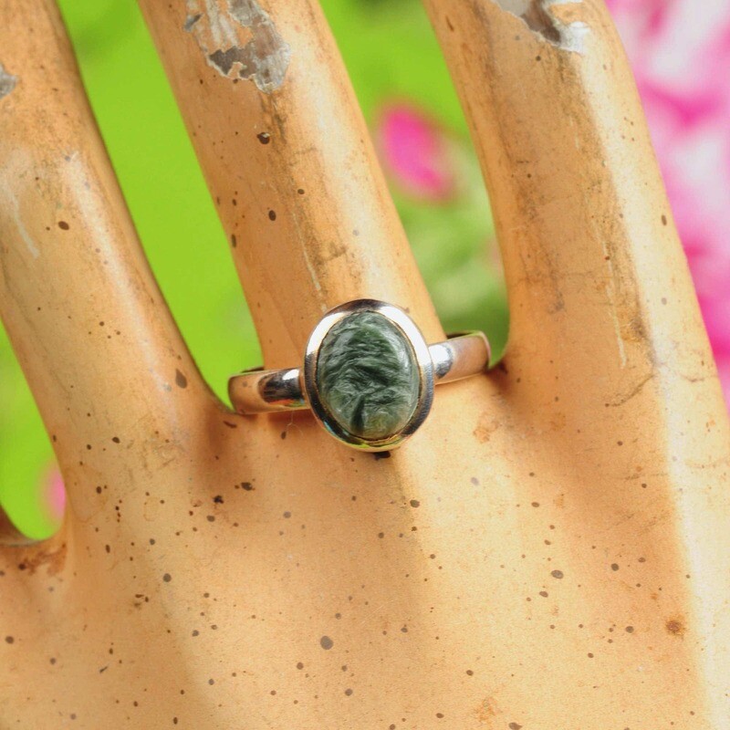 Ring in massief zilver m/kleine cabochon in serafiniet - Maat 61,5