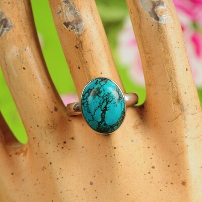 Ring in massief zilver m/cabochon van turkoois - Maat 62
