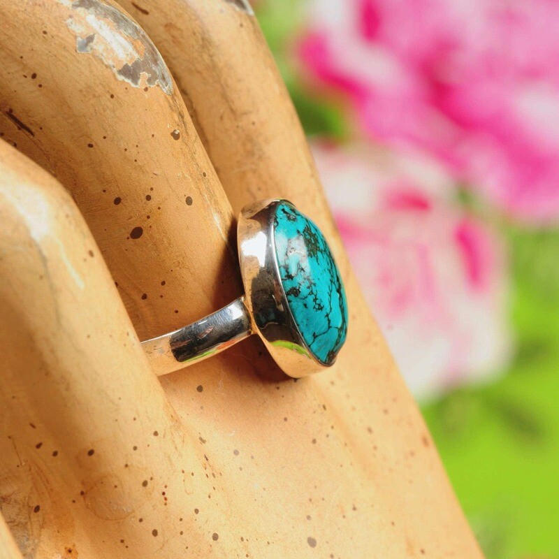 Ring in massief zilver m/cabochon van turkoois - Maat 62