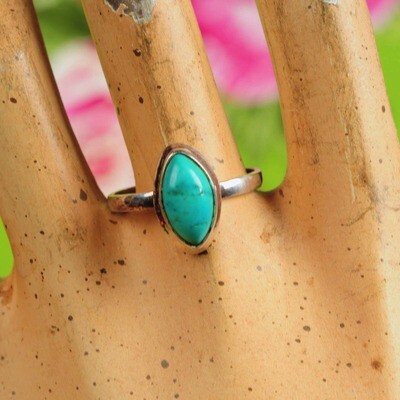 Ring in massief zilver m/cabochon van turkoois - Maat 59
