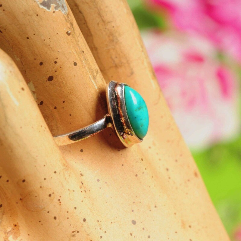 Ring in massief zilver m/cabochon van turkoois - Maat 59