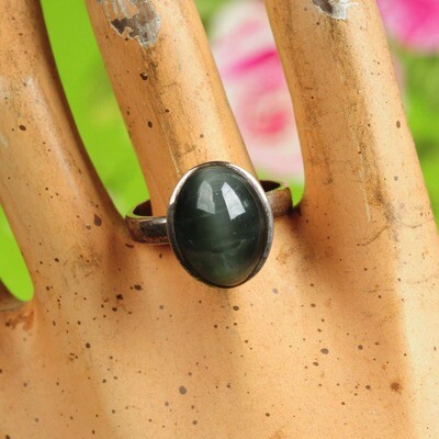 Ring in massief zilver m/grijze maansteen - Maat 60