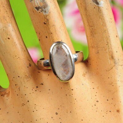 Ring in massief zilver m/regenboog maansteen - Maat 59