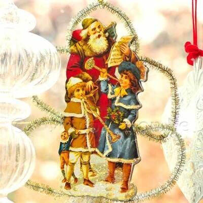 Kerstman m/kindjes kaart-hanger m/zilveren slinger Kerstman m/kindjes kaart-hanger m/zilveren slinger