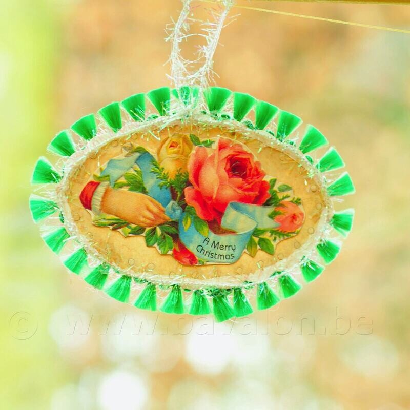 Kerst-hanger kaartje ovaal met vintage afbeelding