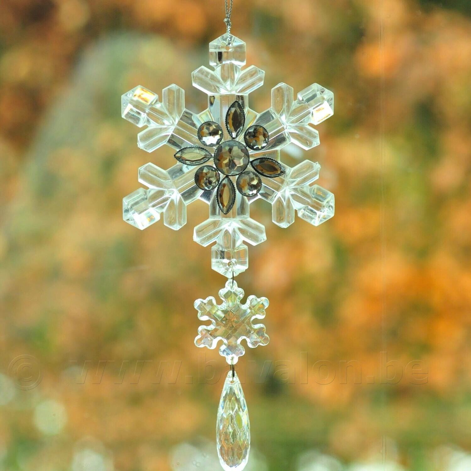 Kerst-hanger ijskristal met zilver-kristallen bloem - 18 cm