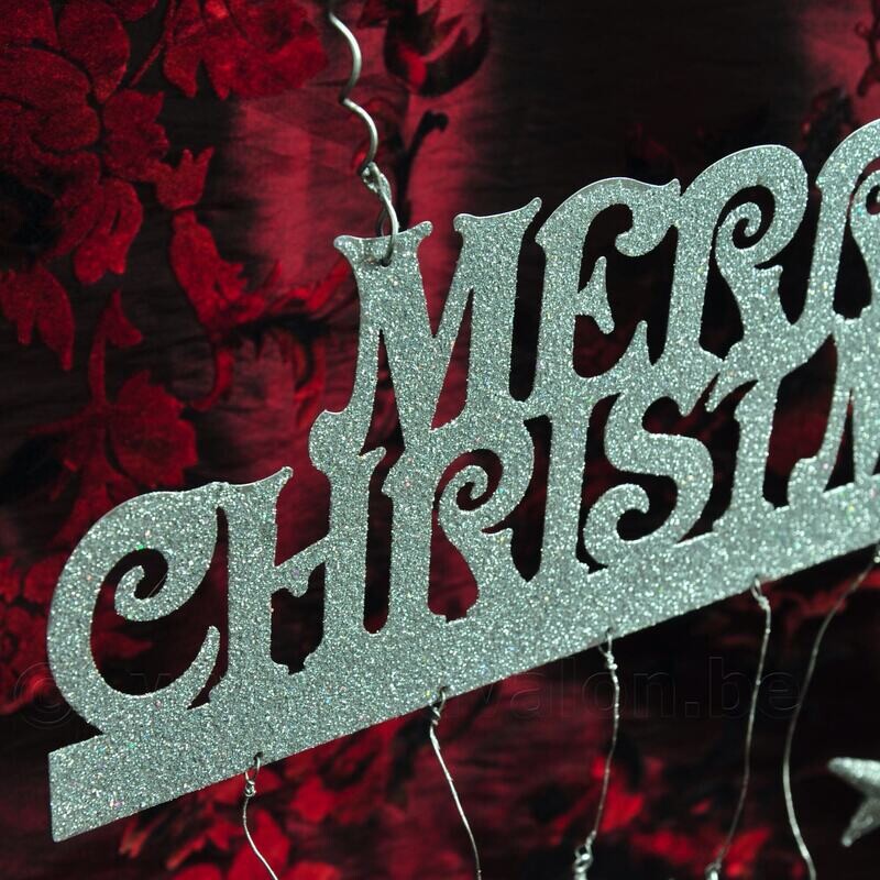 'Merry Christmas' metaal met belletjes en zilveren glitter - 30 cm