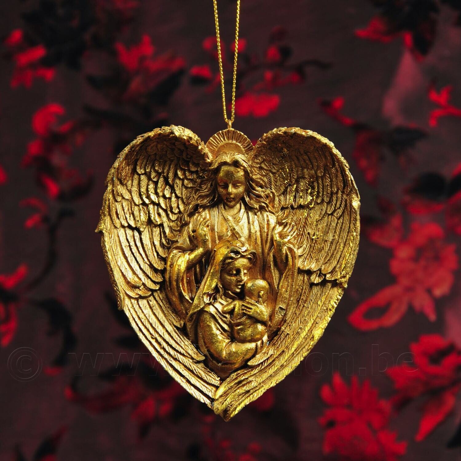 Beschermengel met Maria en kind - amulet / bas-reliëf - brons en goud patina