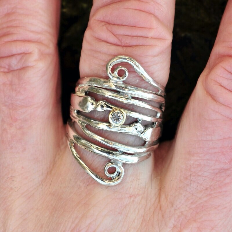 Ring in massief zilver met briljant in 18kt gouden kastje - Ralf De Burchgrave (België)