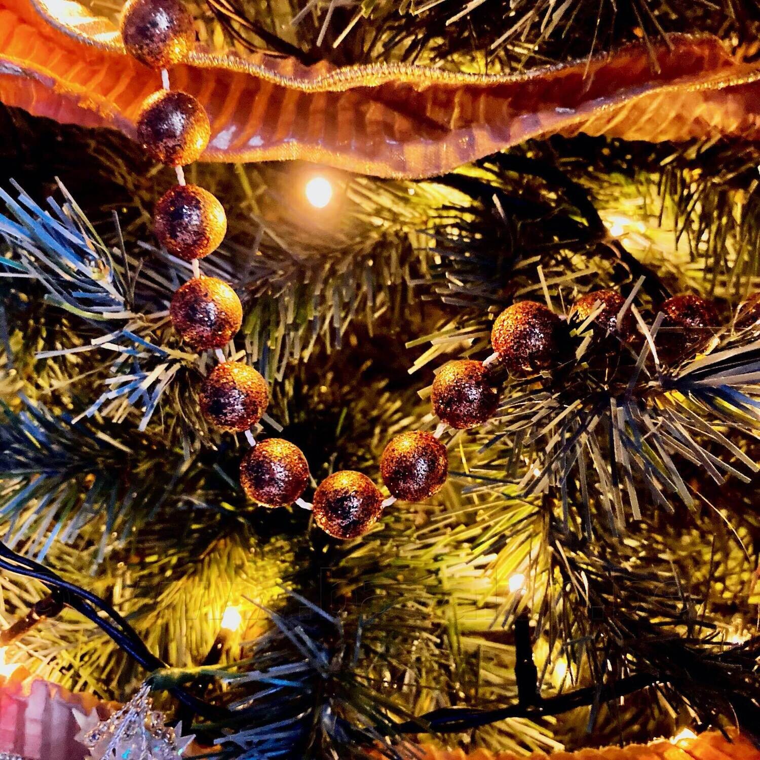 Kerst-slinger 1,8m bronskleurige bolletjes  met glitter