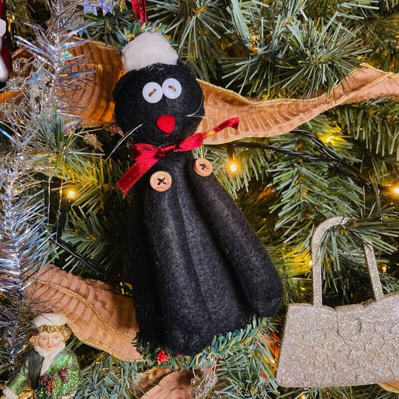 Kerst-hanger kat en hond in vilt - 20 cm - set van 2