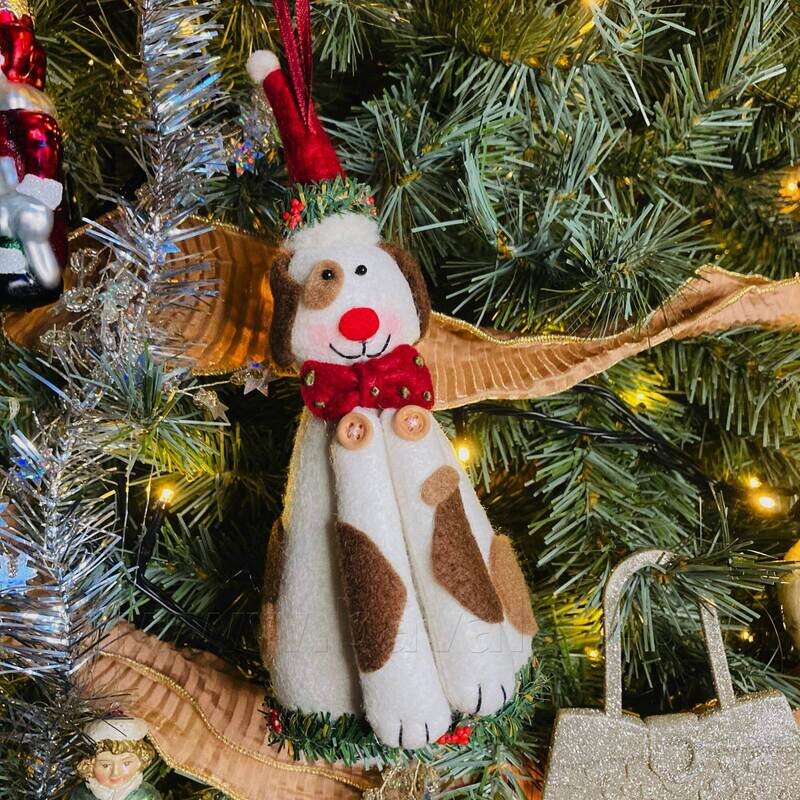 Kerst-hanger kat en hond in vilt - 20 cm - set van 2