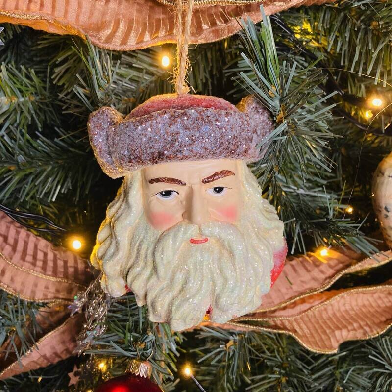 Kersthanger hoofd 'Santa Klaus' met bontmuts - 9 cm