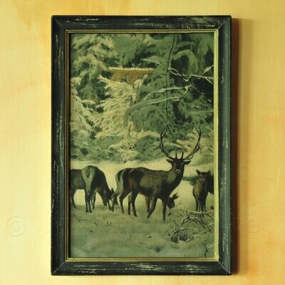 Herten illustratie vintage-look in houten lijst