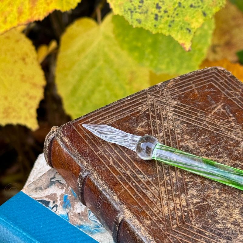 Glazen pen 15 cm - groen gestreept - kalligrafie - J.Herbin