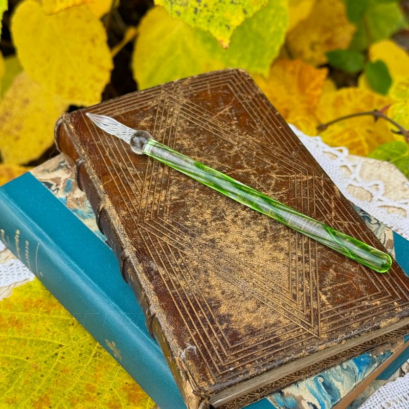 Glazen pen 15 cm - groen gestreept - kalligrafie - J.Herbin