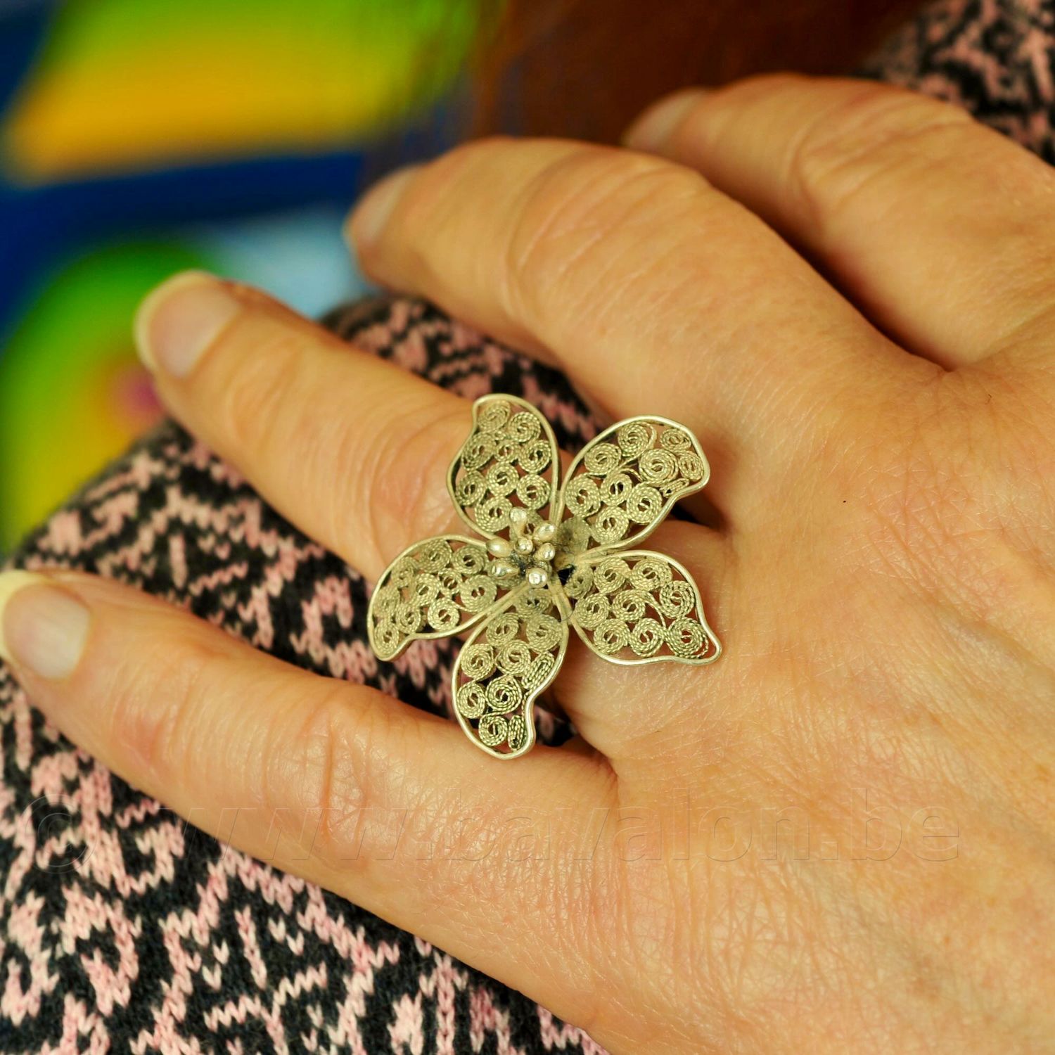 Ring in massief filigraan zilver (uni-maat) - Yvone Christa (New York)