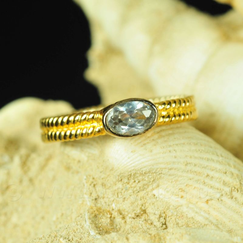 Ring met ovale zirkonium - massief zilver - verguld 24kt goud - Carré Copenhagen (Denemarken)