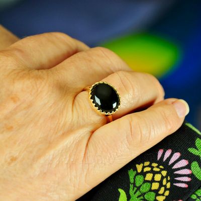 Ring met onyx - massief zilver - verguld 24kt goud - Carré Copenhagen (Denemarken)